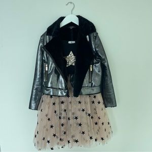 IMOGA Girls shiny coated faux schearling jacket